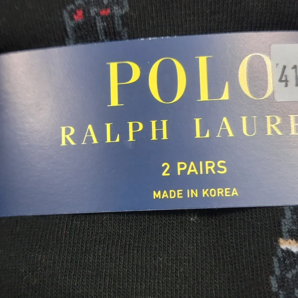 Polo Ralph Lauren Socks Mens 10-13 Black Red Martini Tuxedo Polo Bear 2 Pack